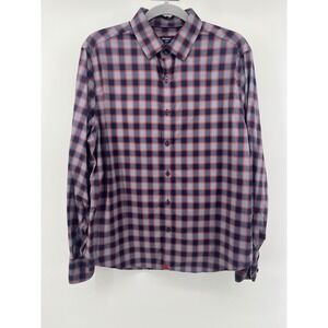 UNTUCKit Mens Large Slim Fit Plaid Performance Shirt Navy Red Nylon Stretch